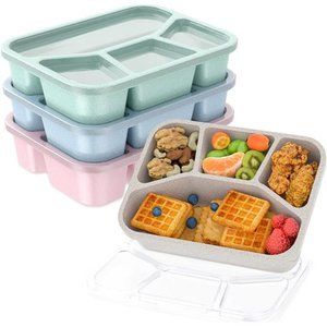 Lunch Box for Kids (4 Pack), 4-Compartment Meal Prep Food Storage Containers